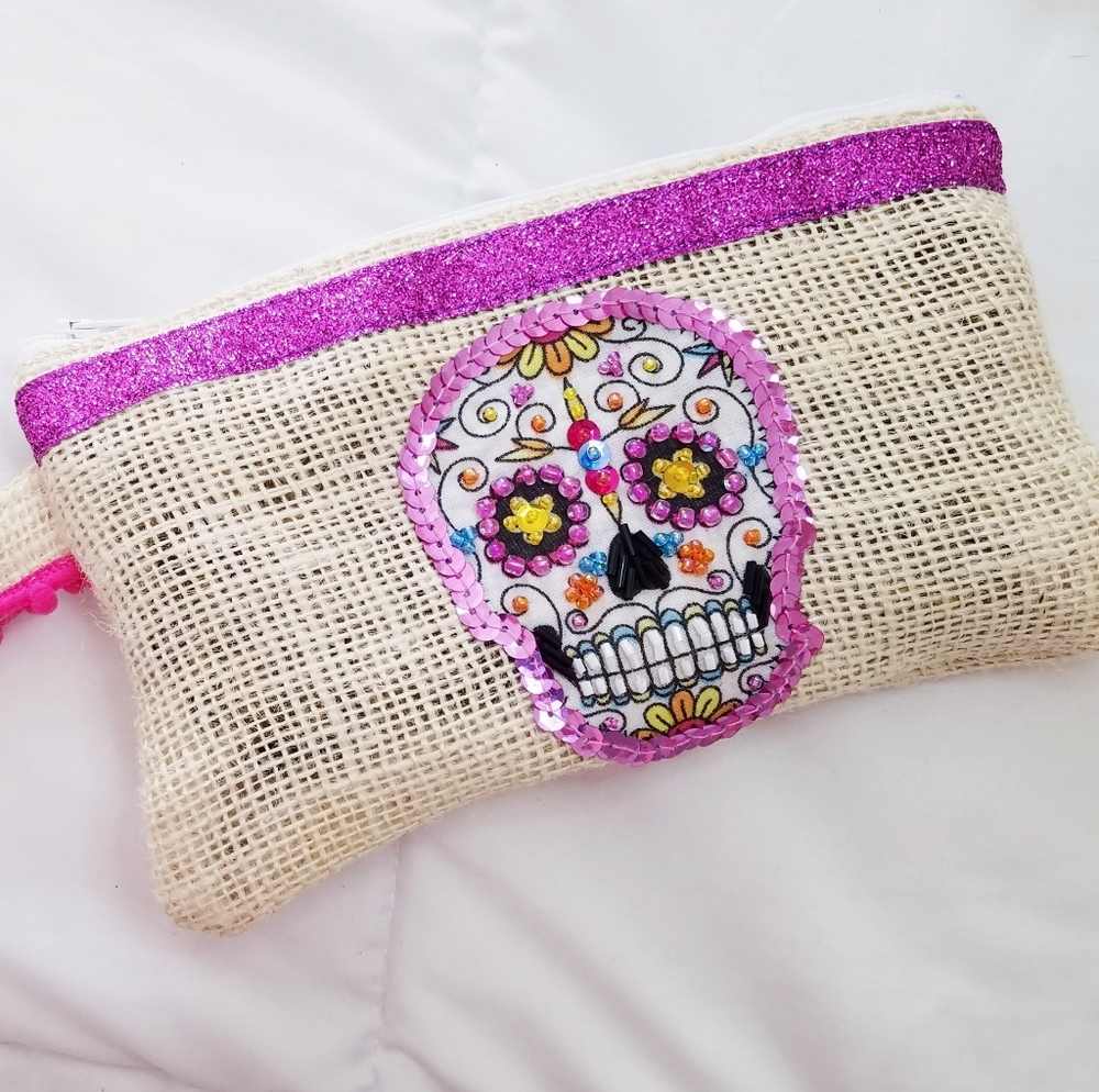 Handmade🪡Catrina - Coco - Sugar Skull Wristlet - Clutch bag - Make-up bag